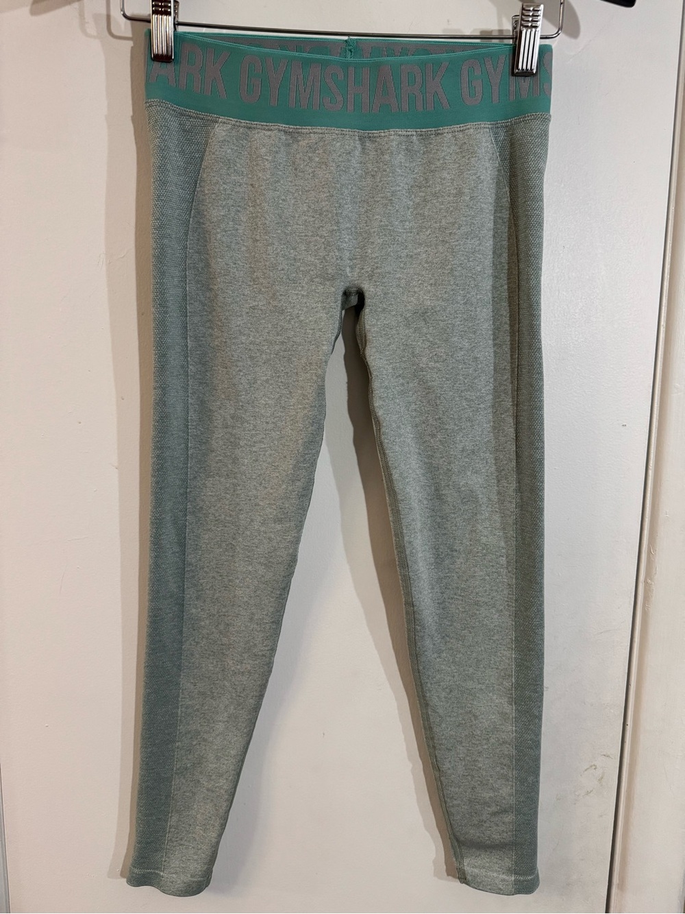 Gymshark Gray Leggings with Teal Waistband